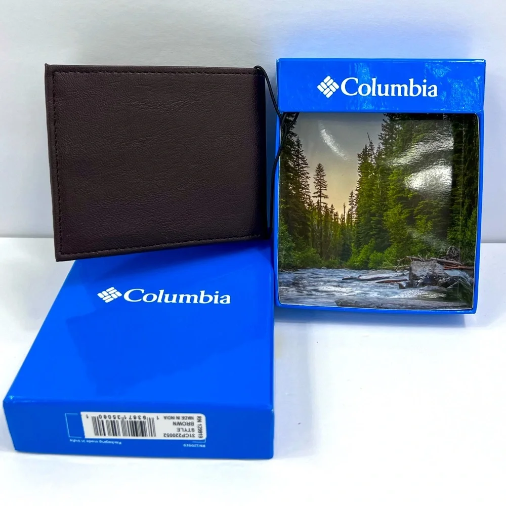 COLUMBIA, SINGLE FOLD MEN'S WALLET, BROWN, LOGO ON THE FRONT